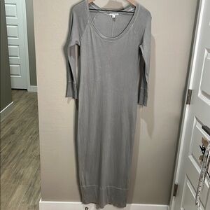 James Perse Dress Gray Long Sleeve Scoop Neck Sheath Maxi Like New 100% Cotton